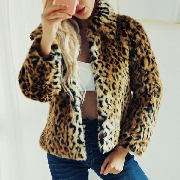 jecket coats 2019 women faux fur leopard coat punk rock women winter warm female fur coats jacket slimming outwear overcoat, Black