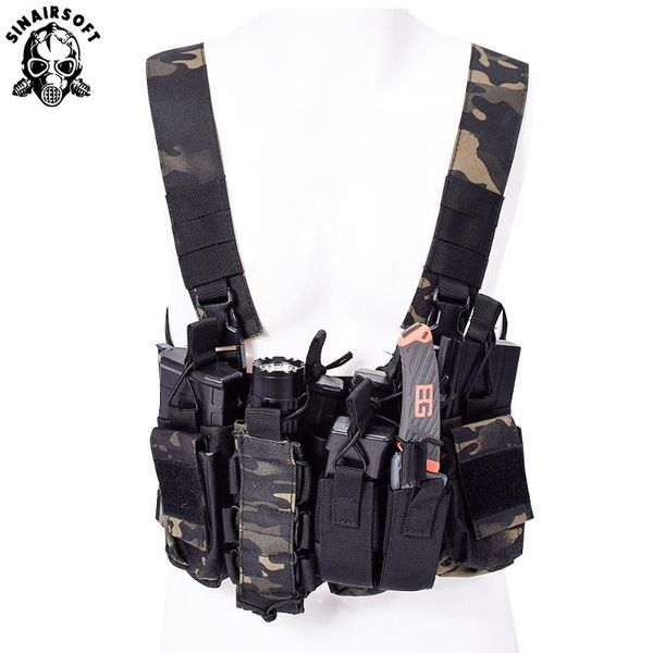 men nylon swat cs match wargame tcm chest rig tactical vest gear pack magazine pouch holster molle system waist, Camo;black