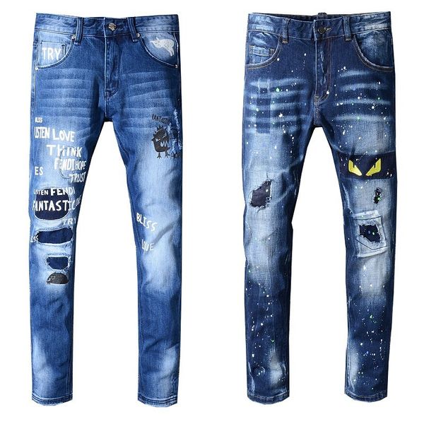 2019 fashion designer pants brand new mens jeans distressed ripped biker jeans slim fit motorcycle biker denim jeans, Blue
2019 fashion designer pants brand new mens jeans distressed ripped biker jeans slim fit motorcycle biker denim jeans, Blue