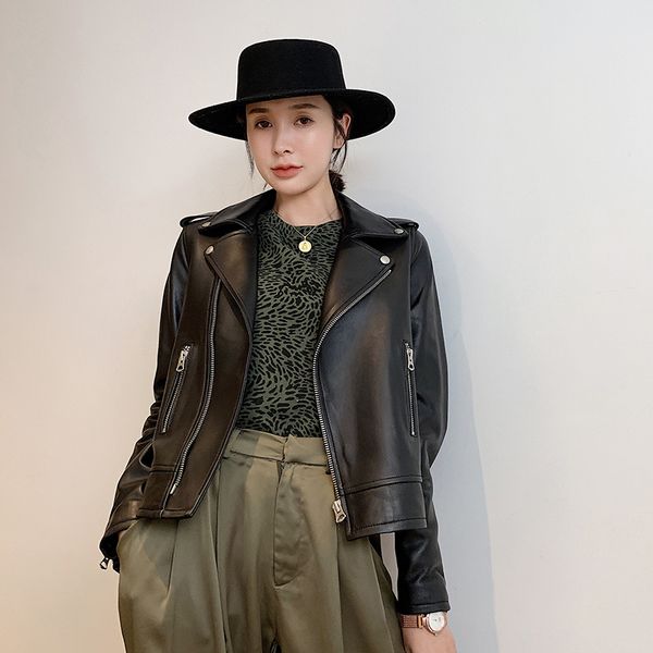 2019 apring autumn new coat black sheep skin leather coat short slim jacket female fashion zipper casual outerwear an124
2019 apring autumn new coat black sheep skin leather coat short slim jacket female fashion zipper casual outerwear an124