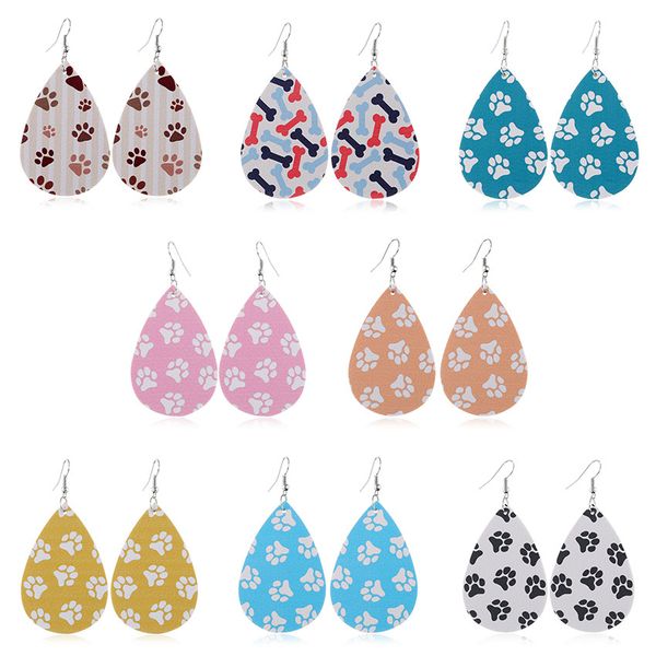 new design pu leather earrings printed cat claw bone paw pattern charm dangle ear hook pendant waterdrop earring two-sided ear drop women, Silver
new design pu leather earrings printed cat claw bone paw pattern charm dangle ear hook pendant waterdrop earring two-sided ear drop women, Silver