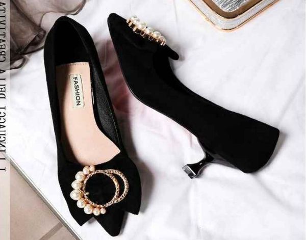2019 suede women's shoes in spring and autumn with new style middle heel fine heel water drill@24, Black
2019 suede women's shoes in spring and autumn with new style middle heel fine heel water drill@24, Black