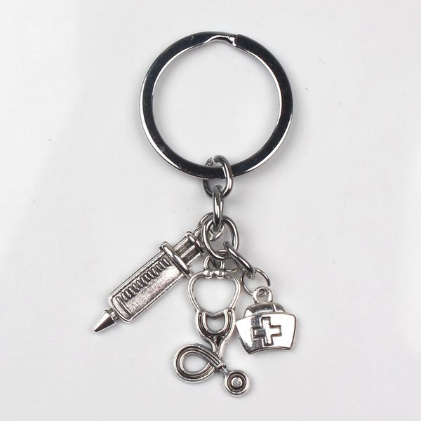 2019 new nurse medical box medical key chain needle stethoscope keychain, Silver
2019 new nurse medical box medical key chain needle stethoscope keychain, Silver