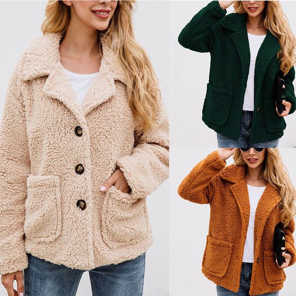 new women winter lapel buttons jacket long sleeve solid color casual comfortable plush coat jacket with pockets ladies coat, Black
new women winter lapel buttons jacket long sleeve solid color casual comfortable plush coat jacket with pockets ladies coat, Black