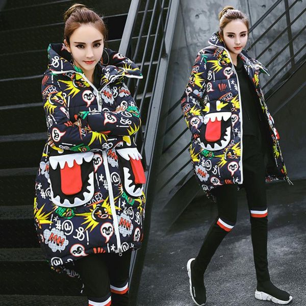 women parkas street style fashion irregular coat 3 colors cartoon graffiti cotton-padded jacket women's long hooded coat size m-2xl, Black
women parkas street style fashion irregular coat 3 colors cartoon graffiti cotton-padded jacket women's long hooded coat size m-2xl, Black