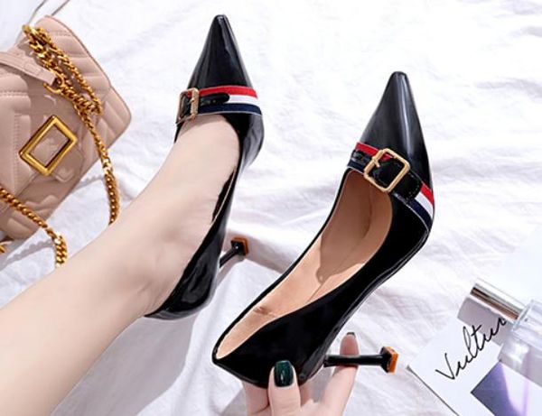 women's shoes in spring and autumn high fine heel pointed end @35, Black