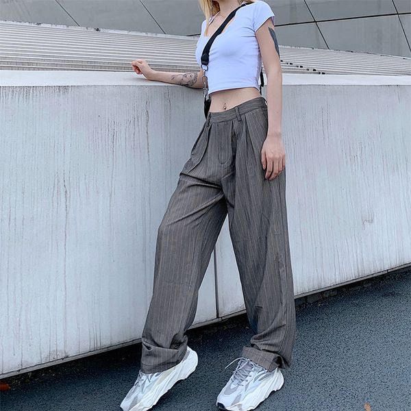 2020 amoi high waist loose-fit striped suit pants street straight-leg pants, Black;white
2020 amoi high waist loose-fit striped suit pants street straight-leg pants, Black;white