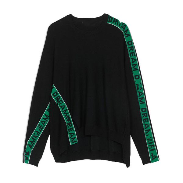 women's autumn winter sweater black long sleeve side letter patchwork split knit pull top, White;black
women's autumn winter sweater black long sleeve side letter patchwork split knit pull top, White;black