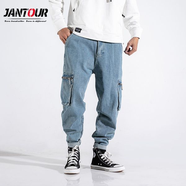 jantour 2019 new hip hop quality haren jeans men blue loose pants mens blue pocket overalls trousers male large size 28-42
jantour 2019 new hip hop quality haren jeans men blue loose pants mens blue pocket overalls trousers male large size 28-42