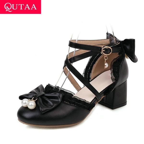 qutaa 2020 corss strap buckle pu leather ladies pumps butterfly-knot round toe sweet square high heel women shoes size 34-43, Black
qutaa 2020 corss strap buckle pu leather ladies pumps butterfly-knot round toe sweet square high heel women shoes size 34-43, Black
