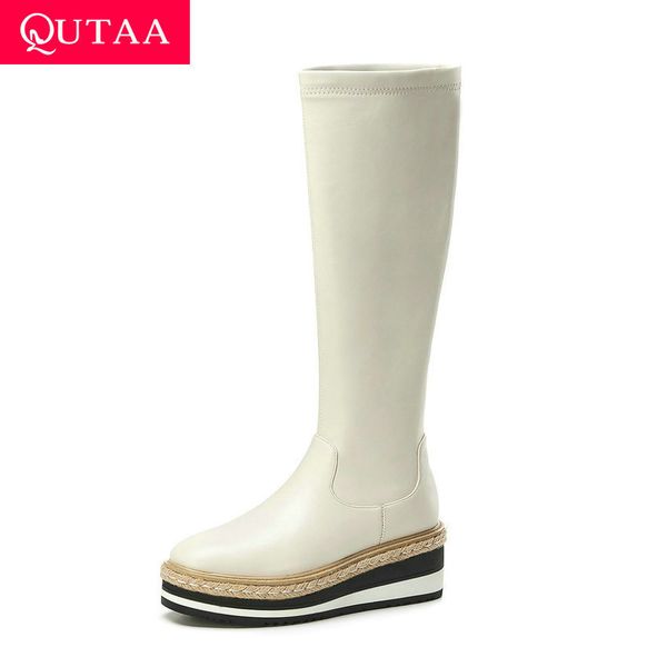 qutaa 2020 cow leather wedge heel casual comfort knee high boots autumn winter round toe platform slip on women shoes size 34-39, Black
qutaa 2020 cow leather wedge heel casual comfort knee high boots autumn winter round toe platform slip on women shoes size 34-39, Black