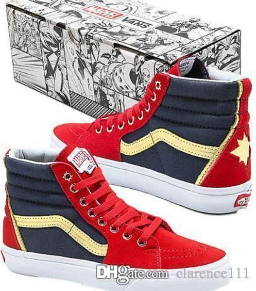 

Аутентичные Van x Marvel Sk8-привет Капитан Марвел красный, синий белый высокие ботинки