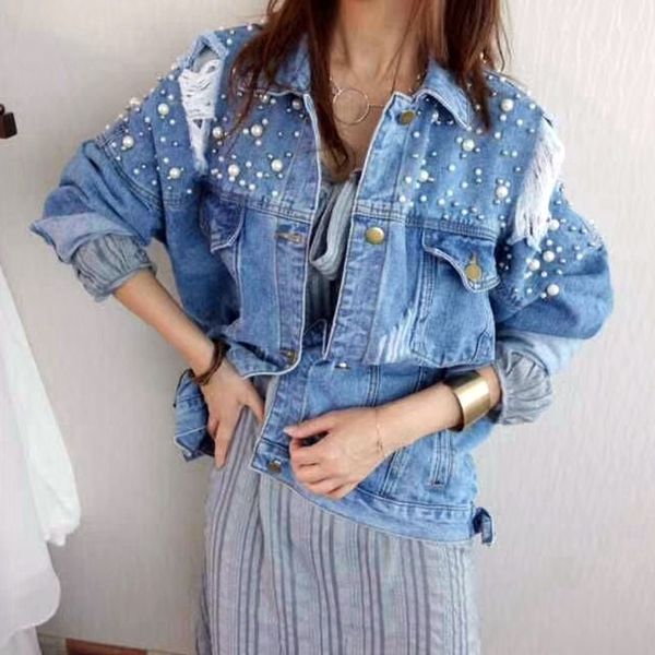2018 spring elegant women casual beading hole jacket long sleeve jeans jackets single breasted ripped denim jackets pearls, Black;brown
2018 spring elegant women casual beading hole jacket long sleeve jeans jackets single breasted ripped denim jackets pearls, Black;brown