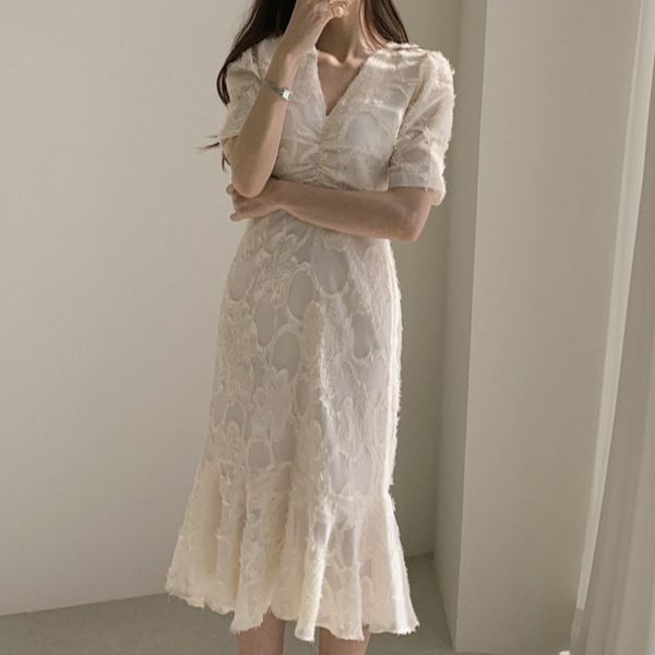 high waist long knee length lace show thin ruffle dress female, Black;gray
high waist long knee length lace show thin ruffle dress female, Black;gray