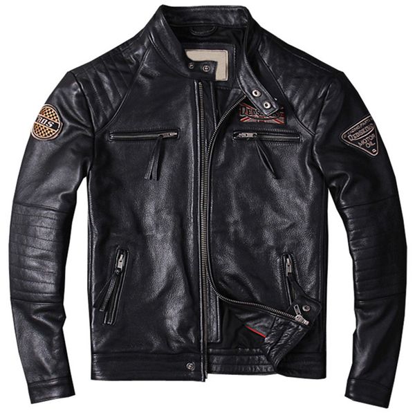 men's real leather jackets embroidery retro motorcycle leather coat genuine jacket for male, Black
men's real leather jackets embroidery retro motorcycle leather coat genuine jacket for male, Black