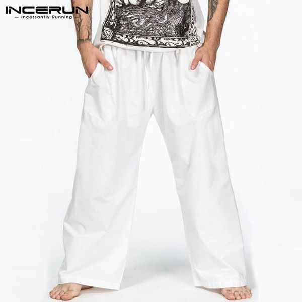 men's pants incerun men casual elastic waist joggers solid color cotton baggy vintage streetwear trousers wide leg plus size, Black
men's pants incerun men casual elastic waist joggers solid color cotton baggy vintage streetwear trousers wide leg plus size, Black