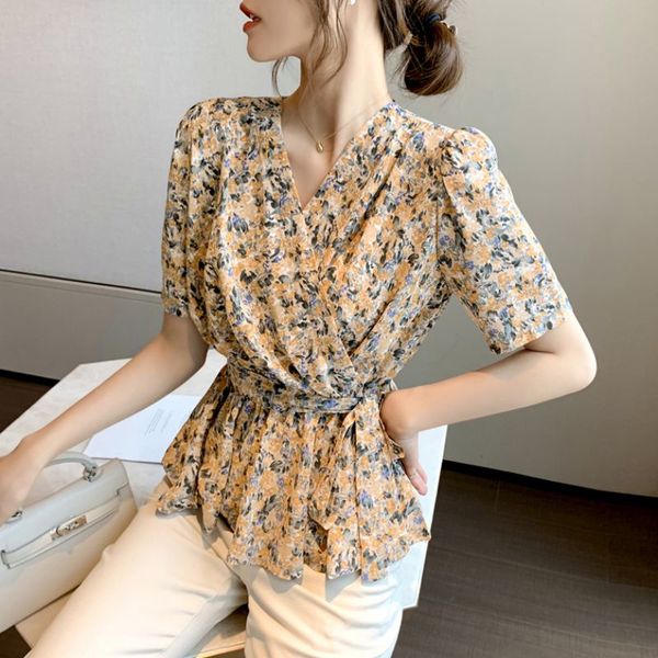 summer floral chiffon shirt ladies fashion waist v-neck retro short sleeve women blouses, White
summer floral chiffon shirt ladies fashion waist v-neck retro short sleeve women blouses, White