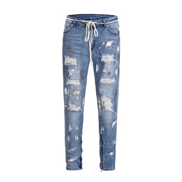 mens designer jeans splashing paint string bandage belt washed retro high street fashion denim pants ripped distressed motorcycle pants, Blue
mens designer jeans splashing paint string bandage belt washed retro high street fashion denim pants ripped distressed motorcycle pants, Blue