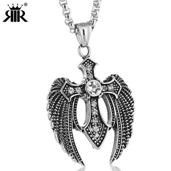 stainless steel angel wings cross pendant europe and america retro cool titanium steel feather men's necklace punk accessories, Silver
stainless steel angel wings cross pendant europe and america retro cool titanium steel feather men's necklace punk accessories, Silver