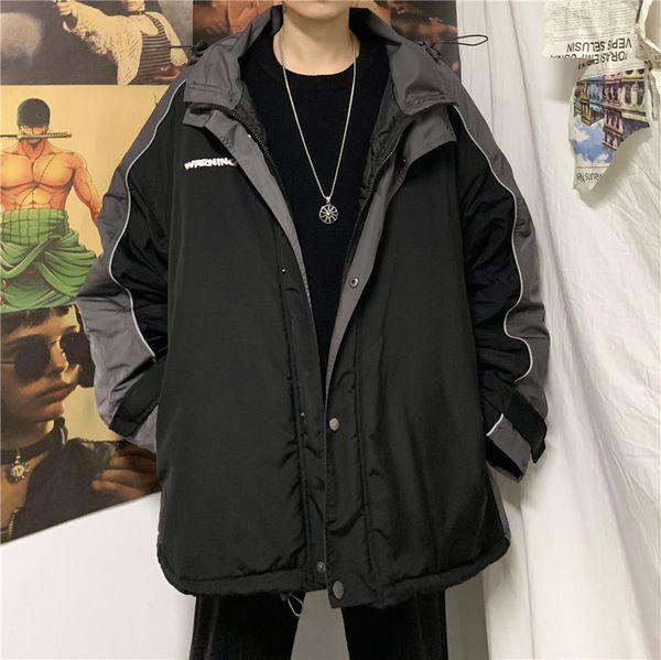 2019 new large size winter simple popular men's loose korean version of the wild color matching reflective casual cotton coat, Black
2019 new large size winter simple popular men's loose korean version of the wild color matching reflective casual cotton coat, Black