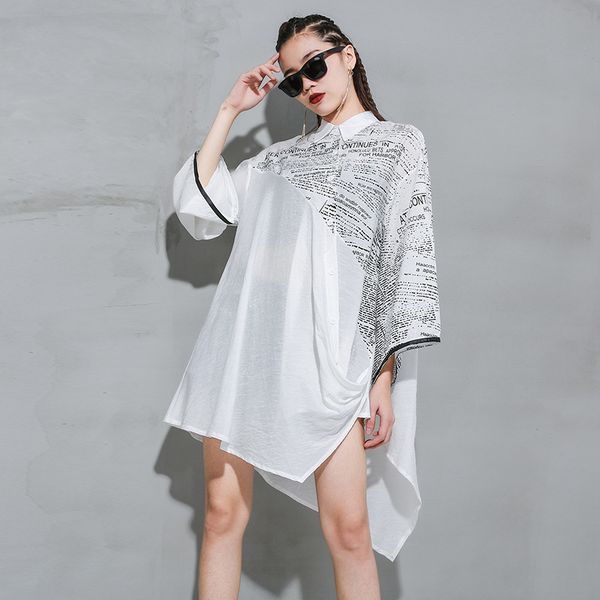long sleeve print irregular shirt g104, White
