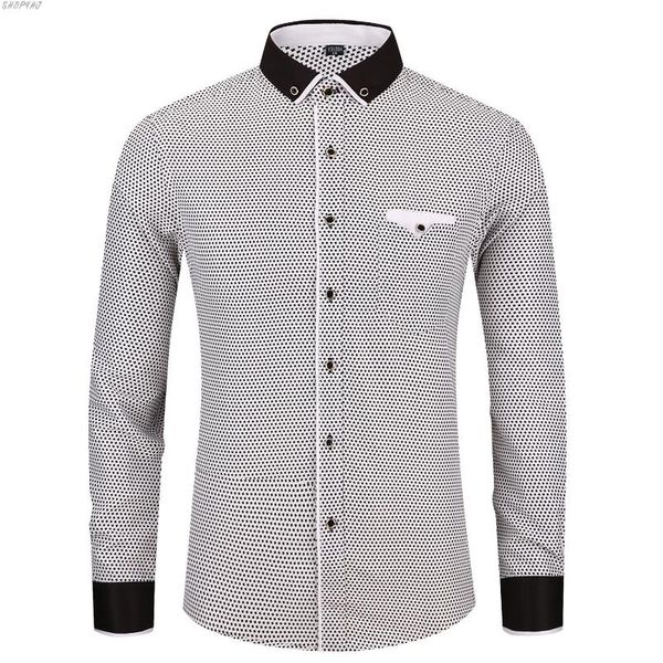 new male social slim fit collar button stitching design fashion men's printed long sleeved casual shirt, White;black
new male social slim fit collar button stitching design fashion men's printed long sleeved casual shirt, White;black