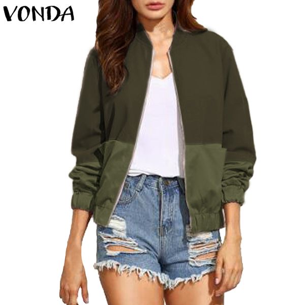 vonda women jackets coats 2018 autumn celeb bomber stand collar long sleeve zipper coat patchwork pockets slim outerwear, Black;brown
vonda women jackets coats 2018 autumn celeb bomber stand collar long sleeve zipper coat patchwork pockets slim outerwear, Black;brown