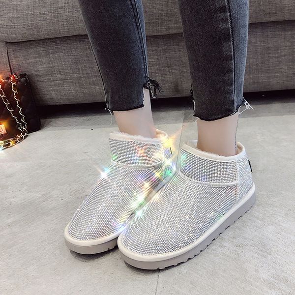2019 winter women crystal snow boots plush low heels slip-on silver australia emu boots fashion cotton shoes, Black
2019 winter women crystal snow boots plush low heels slip-on silver australia emu boots fashion cotton shoes, Black