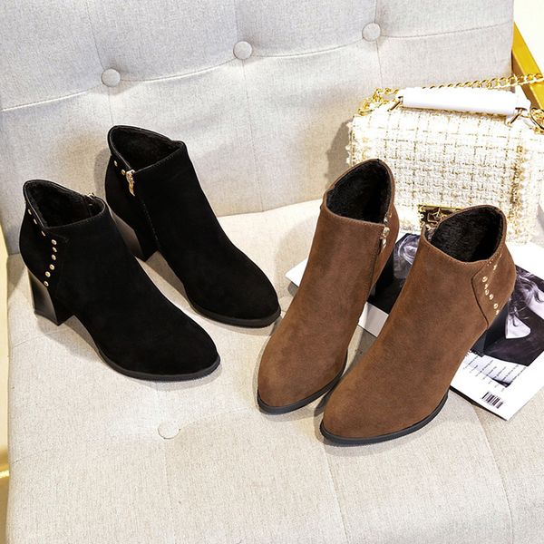shoes women 2019 autumn winter boots women casual booties pointed toe zipper crystal square heel shoes soft flock short boots, Black
shoes women 2019 autumn winter boots women casual booties pointed toe zipper crystal square heel shoes soft flock short boots, Black