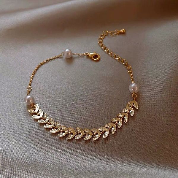 2020 korean new design fashion jewelry personality simple metal wheat ear bracelet elegant pearl chain female bracelet, Black
2020 korean new design fashion jewelry personality simple metal wheat ear bracelet elegant pearl chain female bracelet, Black