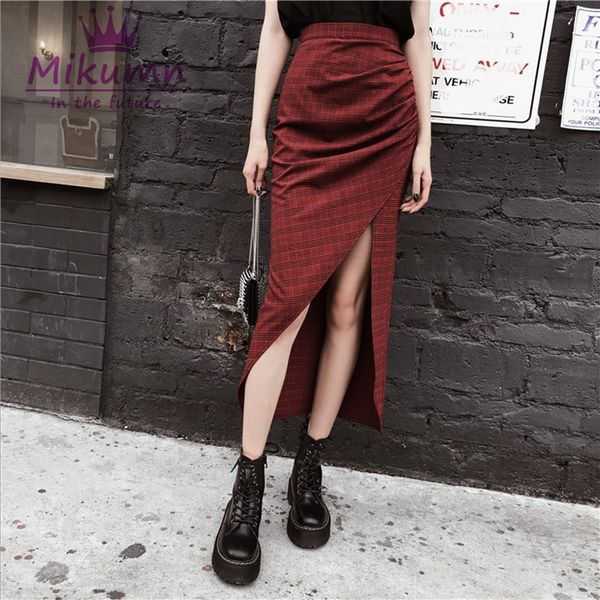 new style summer women skirts harajuku fashion vintage red plaid high waist split long skirts punk gothic girls, Black
new style summer women skirts harajuku fashion vintage red plaid high waist split long skirts punk gothic girls, Black