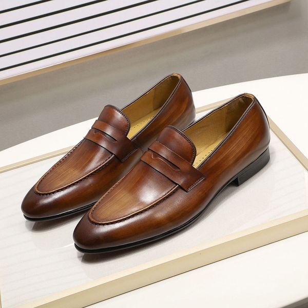 spring autumn stylish mens penny loafers genuine leather hand painted slip on men's dress shoes wedding casual business shoes, Black
spring autumn stylish mens penny loafers genuine leather hand painted slip on men's dress shoes wedding casual business shoes, Black