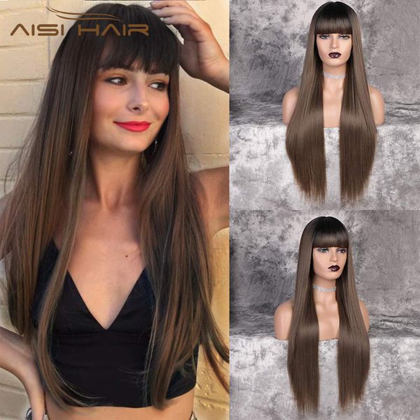 aisi hair 30inches straight super long wig with bangs brown wig heat resistant fiber hair synthetic wigs for black women
aisi hair 30inches straight super long wig with bangs brown wig heat resistant fiber hair synthetic wigs for black women