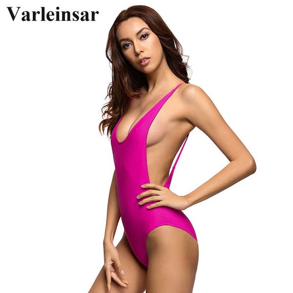 

varleinsar pink rose low cut back backless one piece swimsuit female swimwear women bathing suit swim wear monokini v111p, White;black