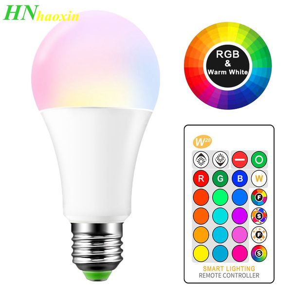 

haoxin e27 b22 16 color changing rgb magic led bulb 3/5/10w 85-265v rgb led lamp spotlight + ir remote control smart led bulbs