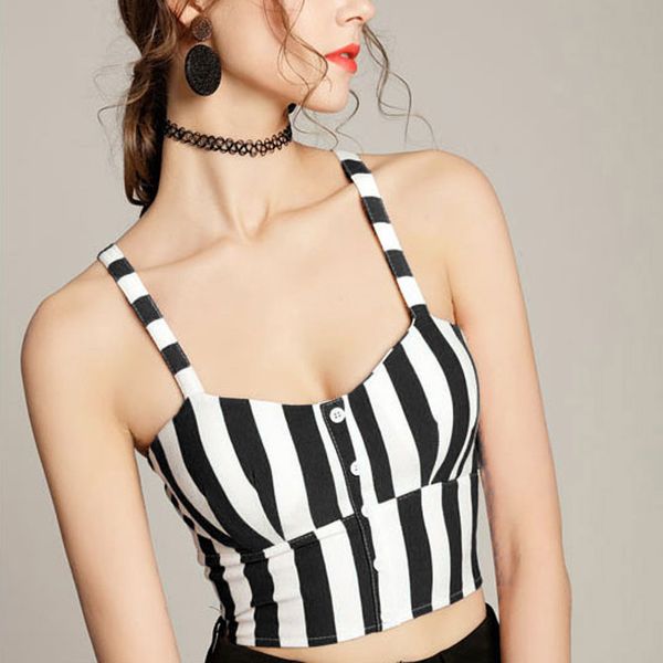 2019 selling women bra summer single triped crop cami vest button sleeveless girl shirt casual blouse #hfr52, White
2019 selling women bra summer single triped crop cami vest button sleeveless girl shirt casual blouse #hfr52, White