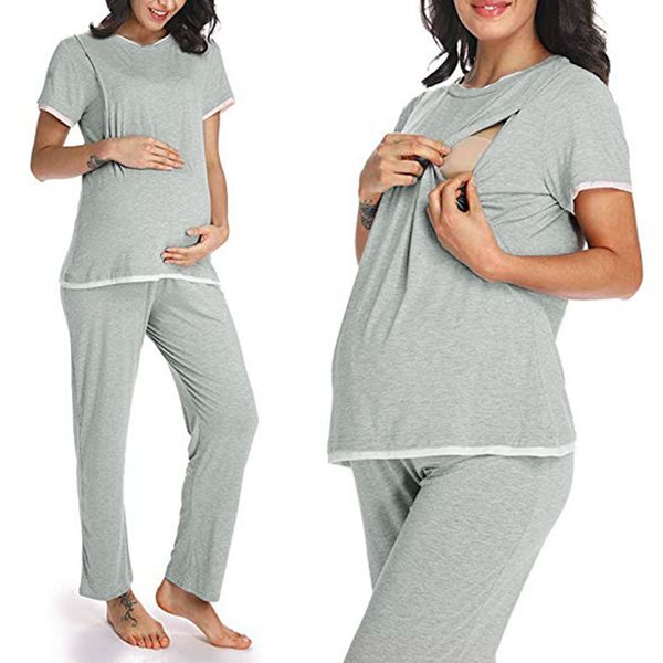 2019 fashion solid color ladies pregnant women short-sleeved solid color breastfeeding t-shirt jacket pants suit gestante40*, White
2019 fashion solid color ladies pregnant women short-sleeved solid color breastfeeding t-shirt jacket pants suit gestante40*, White