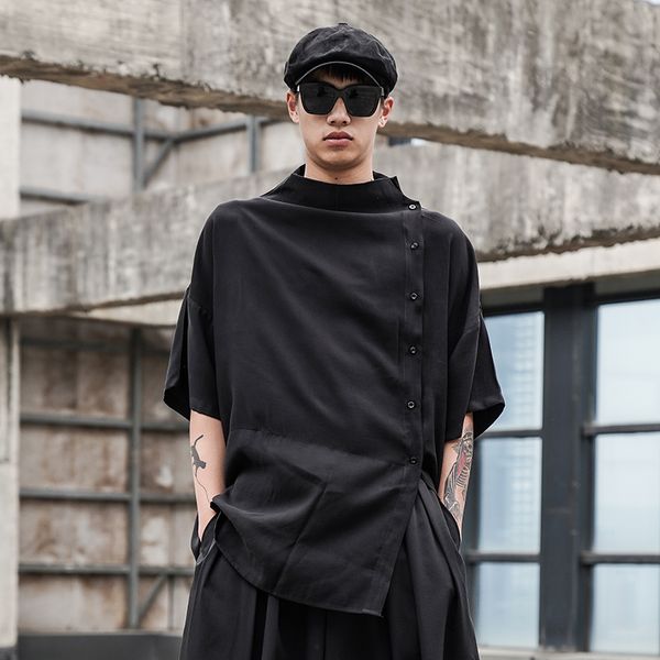 men summer short sleeve stand collar casual loose shirt male japan dark black style streetwear hip hop gothic shirt, White;black
men summer short sleeve stand collar casual loose shirt male japan dark black style streetwear hip hop gothic shirt, White;black