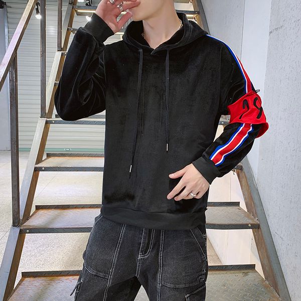 2019 autumn striped casual hooded pullover men's plus fat large size loose jacket version of the trend men's clothing, Black
2019 autumn striped casual hooded pullover men's plus fat large size loose jacket version of the trend men's clothing, Black