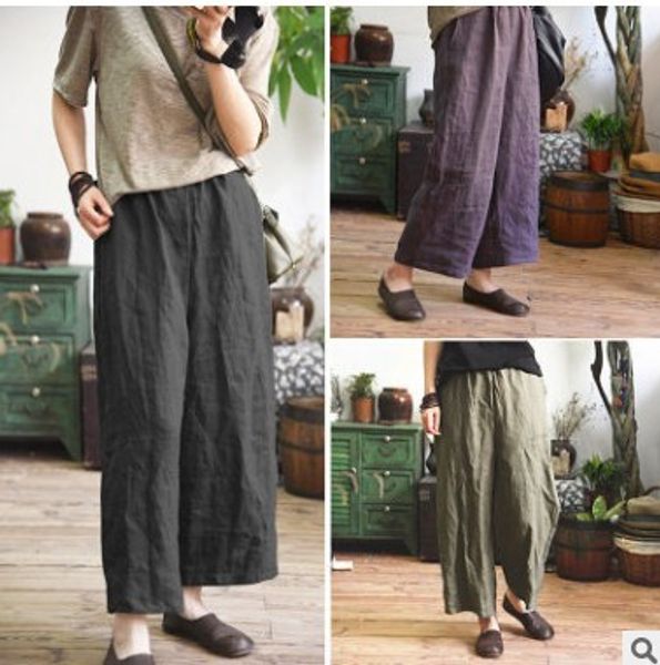 women's summer casual simple large size cotton and linen loose nine-point wide-leg pants, Black;white
women's summer casual simple large size cotton and linen loose nine-point wide-leg pants, Black;white