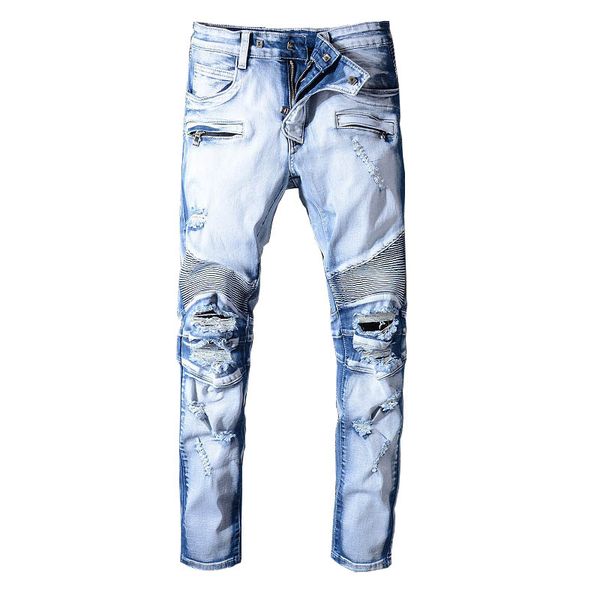 men's high street ripped denim trousers washed destroyed distressed jeans pants for male size 29-42 straight, Blue
men's high street ripped denim trousers washed destroyed distressed jeans pants for male size 29-42 straight, Blue