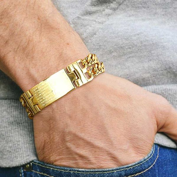 link, chain men's double cuba with id tag bracelet for men stainless steel male hiphop jewelry bold and chunky, Black
link, chain men's double cuba with id tag bracelet for men stainless steel male hiphop jewelry bold and chunky, Black