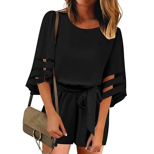 jumpsuit summer women leisure mesh panel bell sleeve hollow out simplicity solid color self-tie belted short romper jumpsuits#g1, Black;white
jumpsuit summer women leisure mesh panel bell sleeve hollow out simplicity solid color self-tie belted short romper jumpsuits#g1, Black;white