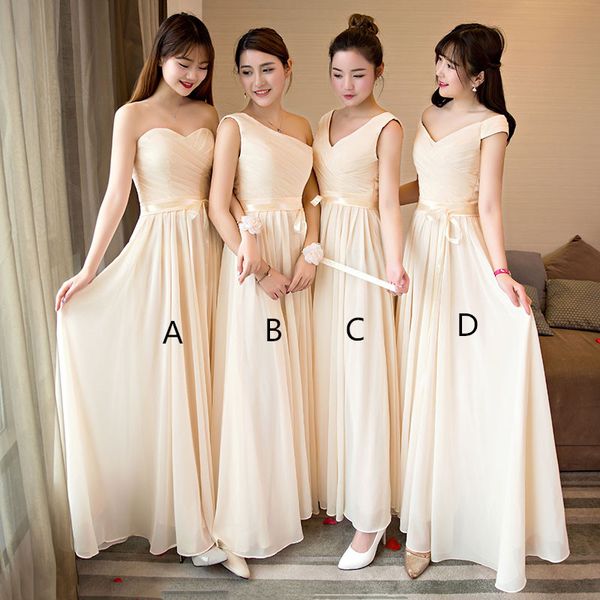 beige chiffon a line bridesmaid dresses with sash 2020 mixed style pleated long wedding party dress, White;pink
beige chiffon a line bridesmaid dresses with sash 2020 mixed style pleated long wedding party dress, White;pink