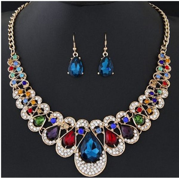 new fashion set jewelry metal shiny crystal temperament collar necklace earrings color crystal earrings drops jewelry for women, Silver
new fashion set jewelry metal shiny crystal temperament collar necklace earrings color crystal earrings drops jewelry for women, Silver