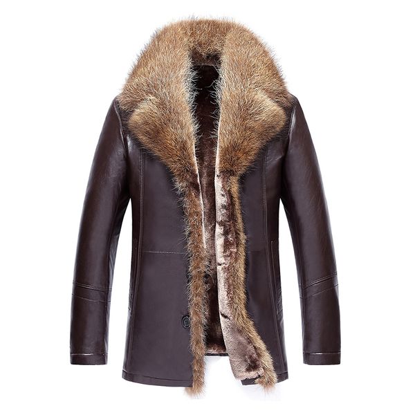 2018 new arrival men leather coat winer leather jacket faux sheepskin long coat overcoat raccoon fur collar fur lined, Black
2018 new arrival men leather coat winer leather jacket faux sheepskin long coat overcoat raccoon fur collar fur lined, Black