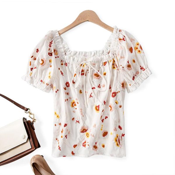 women floral embroidery sweet short sleeve t-shirt 100% cotton lace up spring summer clothes top, White
women floral embroidery sweet short sleeve t-shirt 100% cotton lace up spring summer clothes top, White