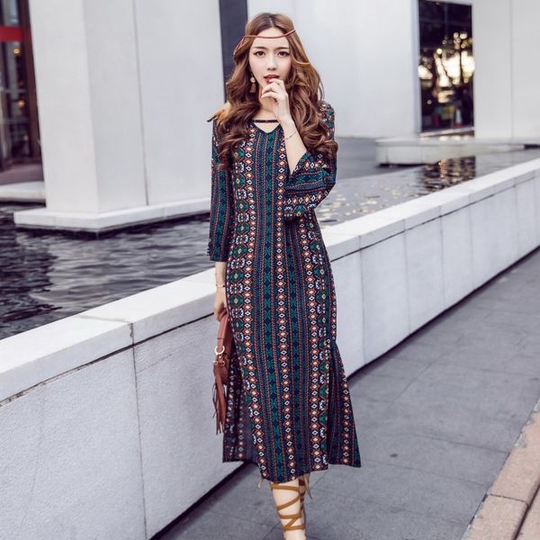 factory price new summer beach long dresses for women boho print v neck short sleeve placement print split side maxi dress, Black;gray
factory price new summer beach long dresses for women boho print v neck short sleeve placement print split side maxi dress, Black;gray