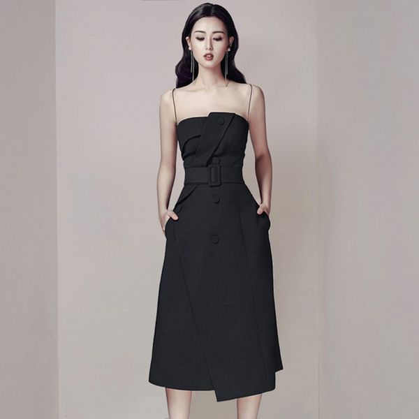 spaghetti straps single-breasted summer irregular dress 2020 fashion women sleeveless party dress chic female slim midi, Black;gray
spaghetti straps single-breasted summer irregular dress 2020 fashion women sleeveless party dress chic female slim midi, Black;gray