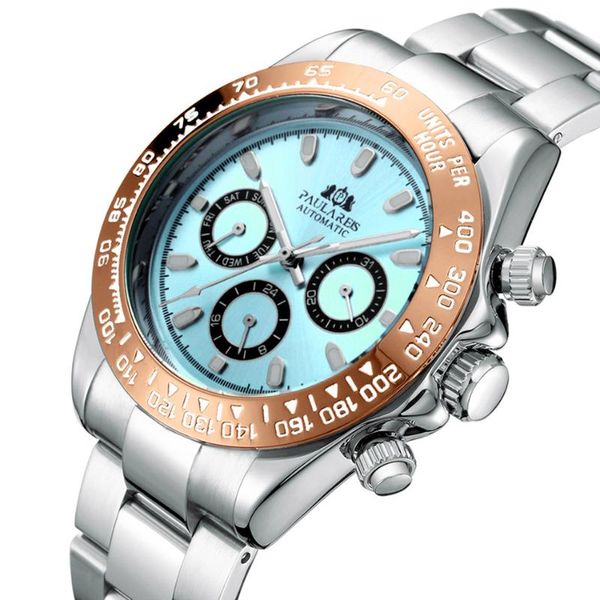 men automatic watches self wind mechanical gold stainless steel strap glacier ice blue dial chestnut brown bezel luminous watch, Slivery;brown
men automatic watches self wind mechanical gold stainless steel strap glacier ice blue dial chestnut brown bezel luminous watch, Slivery;brown